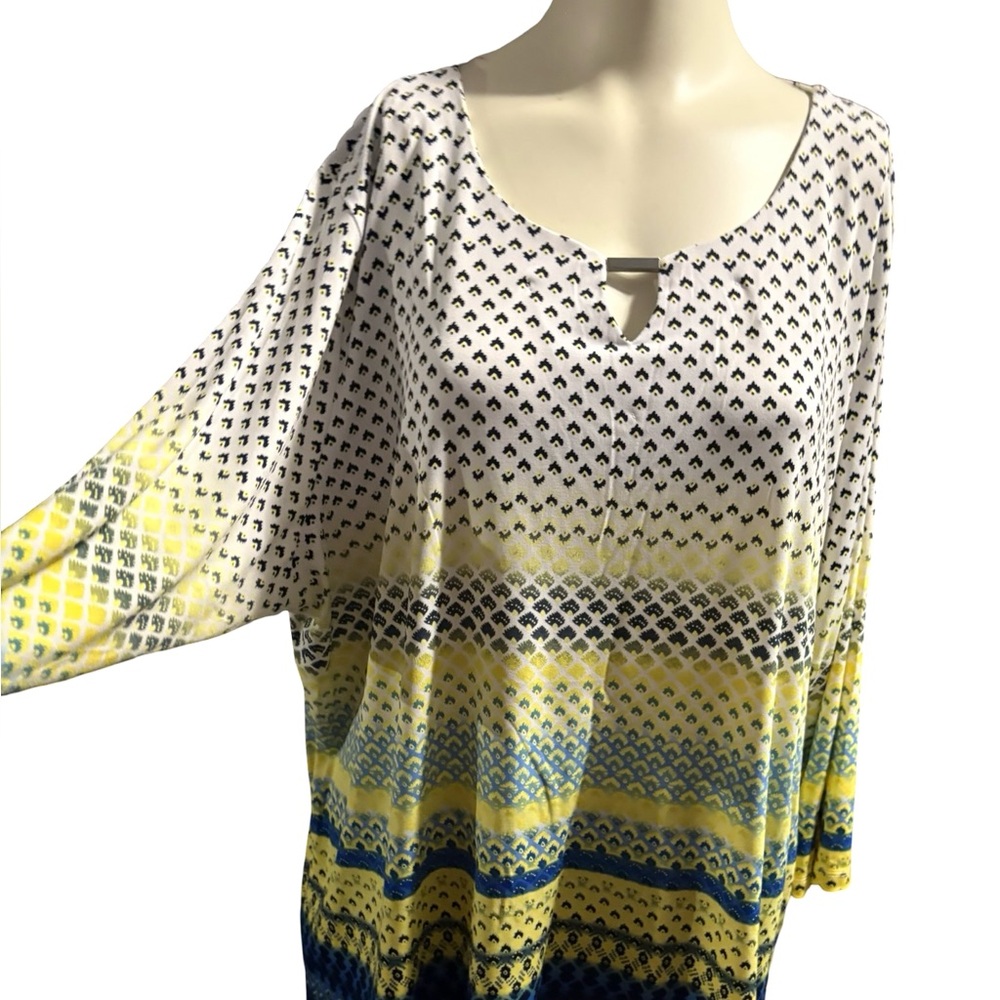 Allison Daley Yellow and Blue Geometric Blouse